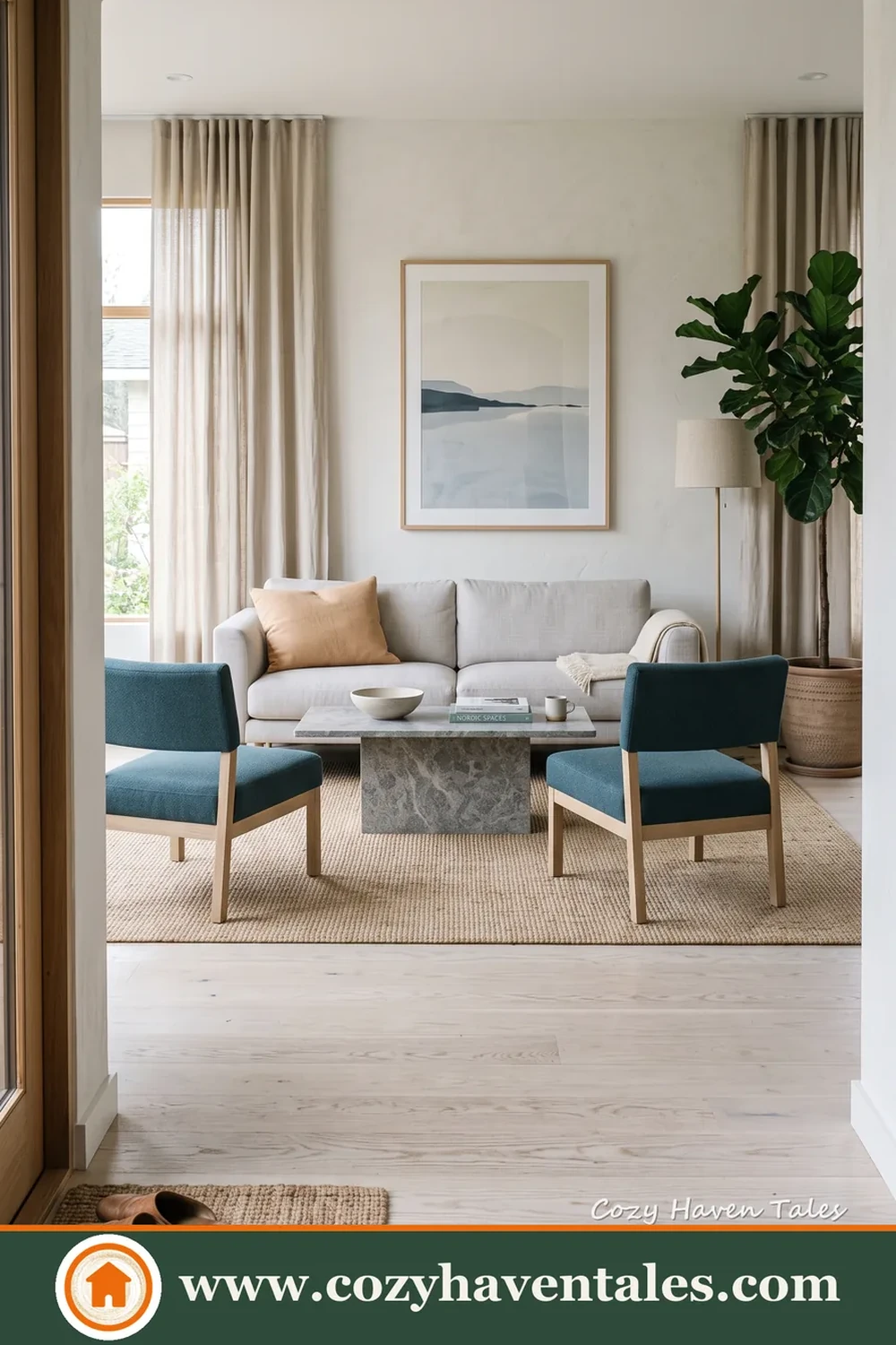 Calm interior design idea showing the seating and layout flow