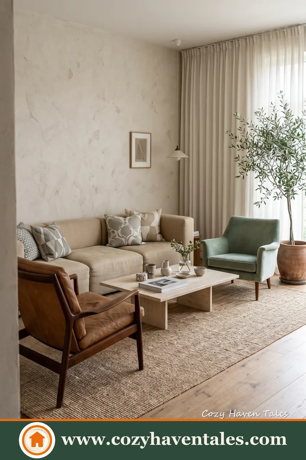 Vintage-inspired furniture keeps this pared-back room from feeling impersonal.