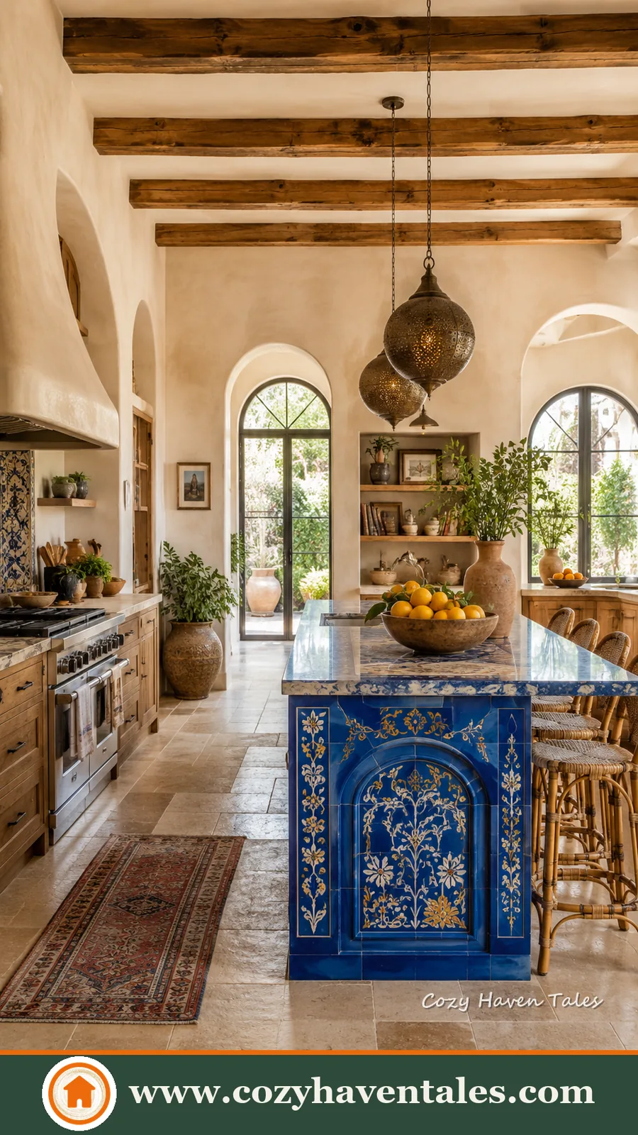 Elegant vibrant kitchen island ideas — charming interior showing the furniture and decor pairing