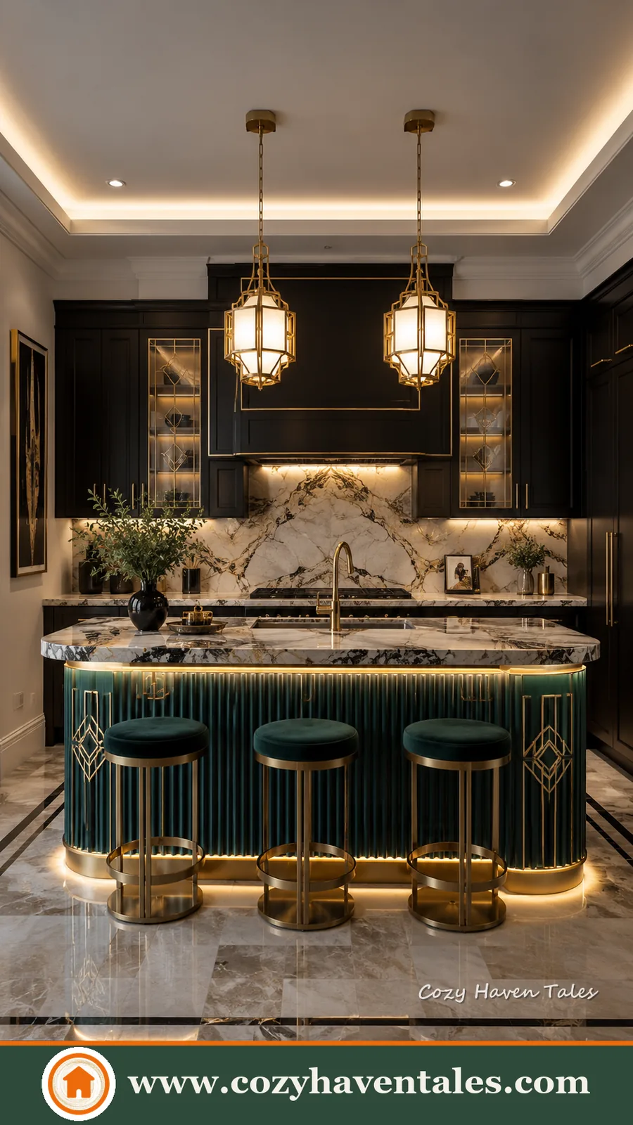 Calm vibrant kitchen island ideas — airy interior showing the seating and layout flow