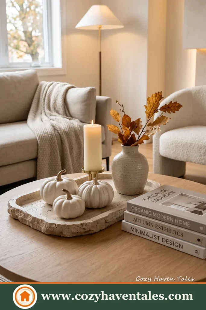 Chic white pumpkin decor ideas with a elegant interior showing cozy styling